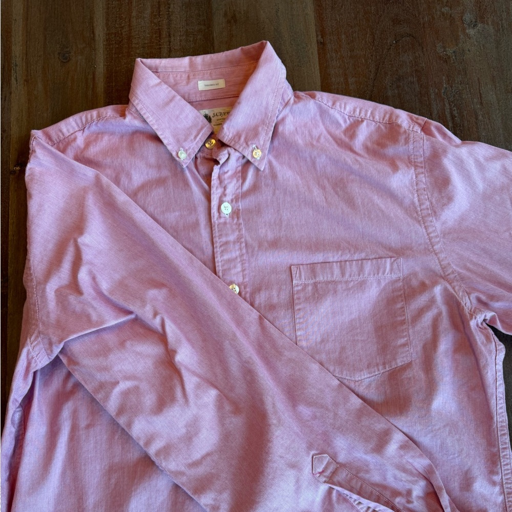JCrew LS red and white micro stripe shirt medium